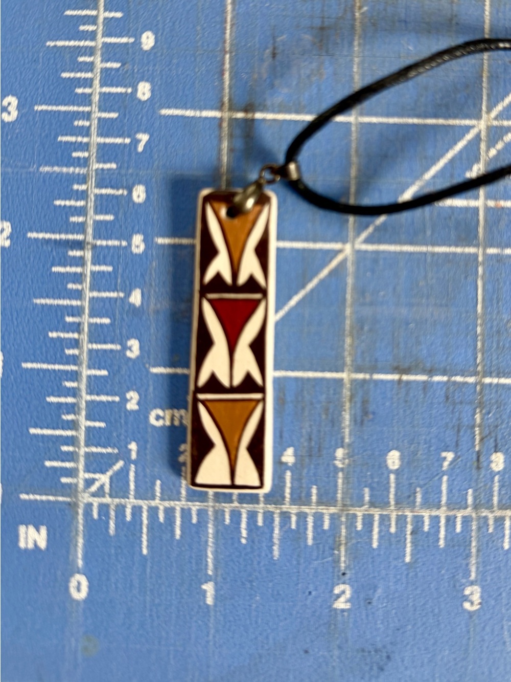 Handcrafted Geometric Pendant Necklace - Red, Brown & White